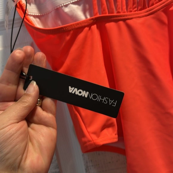 NWT! Fashion Nova Mayra Neon Orange Macrame One Piece Swimsuit M Bathing suit - Picture 10 of 10